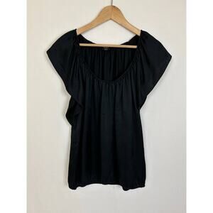Talula Women's Silk Betty Black Short Sleeve Ruffle‎ Top Blouse Medium